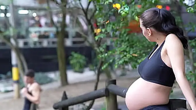 Pregnant MILF double pounds two young studs with huge cocks