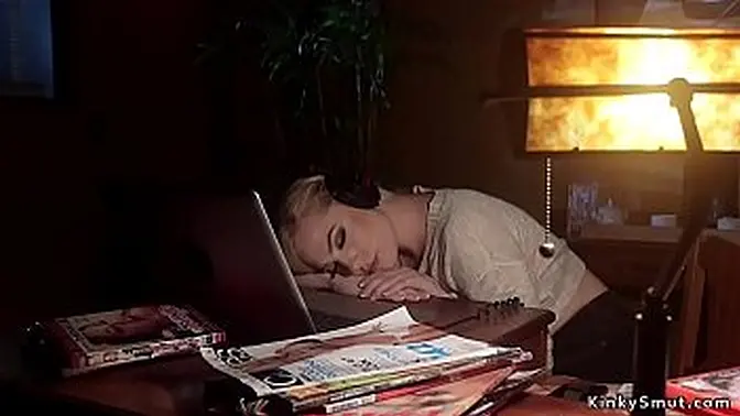 Blonde lesbo gets whipped and fucked in bondage