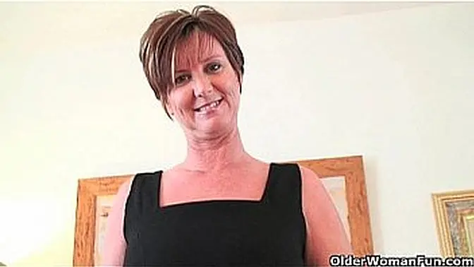 Classy milf with big tits wears black stocking