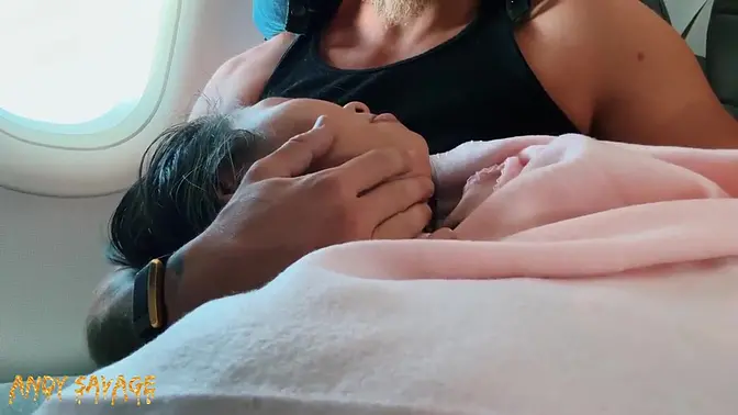 Airplane Mile High Club: Asian babe's public fingering