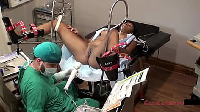 Sexy black girl Tori Sanchez gets medical exam and orgasm