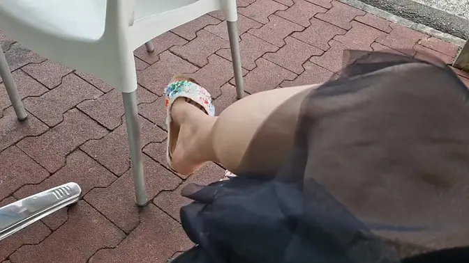 Italian MILF laughs awkwardly in public restroom