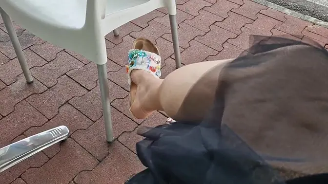 Italian MILF laughs awkwardly in public restroom