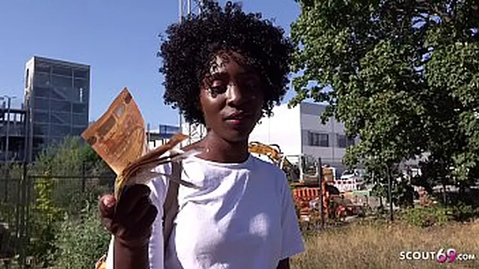 German scout picks up and fucks an ebony MILF in public