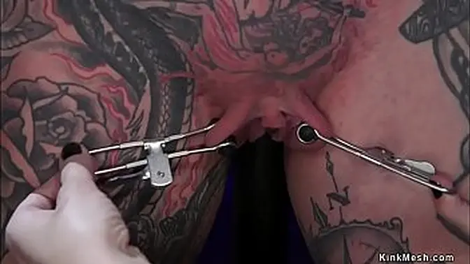 Brunette lesbian dom in latex dress beats and whips alt brunette slut in bondage then anal fucks her with strap on cock