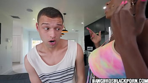 Ebony stepmother fucks her horny stepson