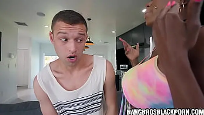 Black milf goes wild fucking her horny stepson