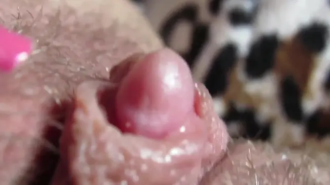 Close-up of girl's big clit as she has a real orgasm