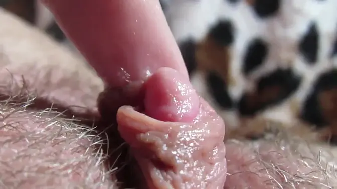 Close-up of girl's big clit as she has a real orgasm