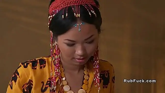 European babe gives blowjob and gets massaged in a sensual session