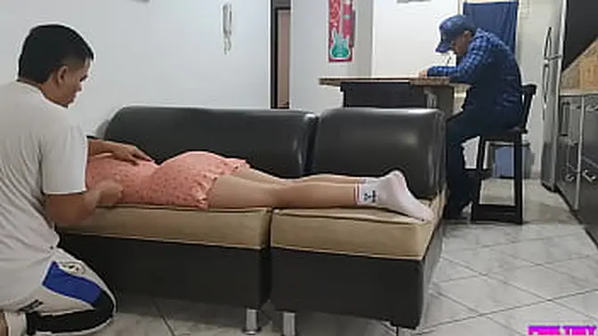 Japanese wife cheats with husband's friend during massage