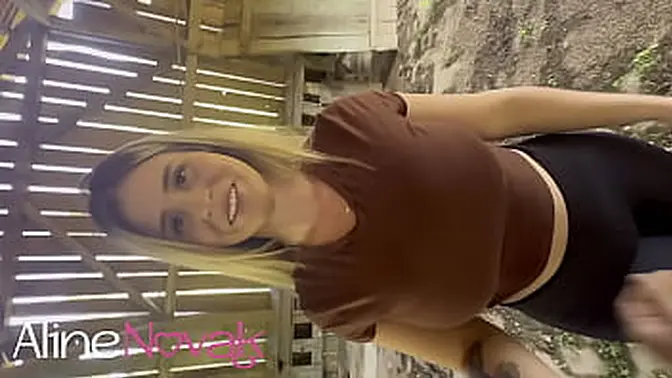 Blonde with a big ass goes to visit the farm &mdash;  gives a blowjob to the cock and licks the eggs