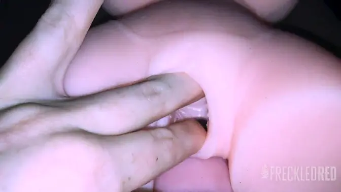 Futa Doll rides strap-on in the car, almost caught