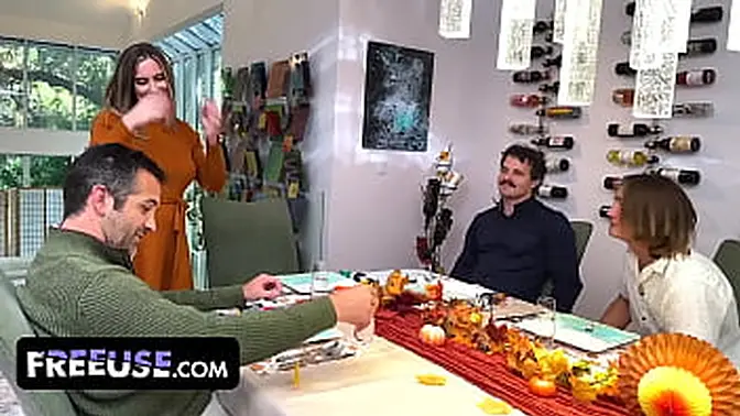 Hot MILF gets gangbanged at thanksgiving feast