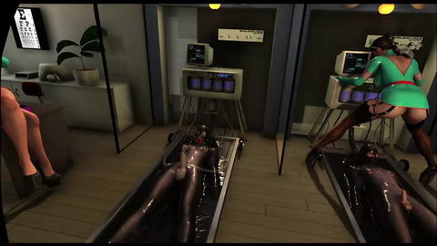Latex nurses milk cocks with 3D VR pleasure pumps
