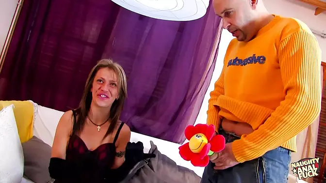 Skinny blonde gets her tight ass drilled and swallows cum