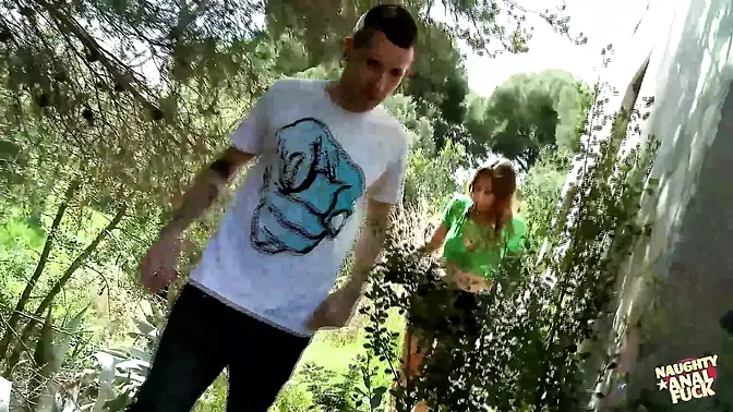 Pervy slender brunette has a thing for butt sex sex outdoors