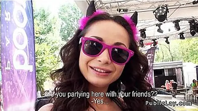 Charming European girl gets railed in outdoor POV at music festival