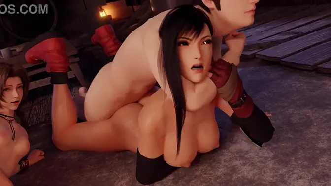 Cartoon Tifa gets a blowjob and rides cock in Final Fantasy scenes