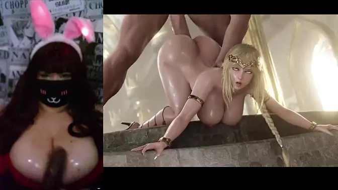 Goth MILF watches hentai on webcam while her giant natural tits sway