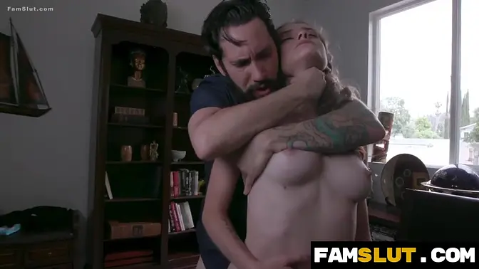 Hunky stepdad goes to town on his stepdaughter's small tits