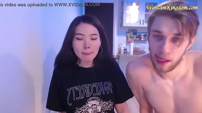Skinny Asian girl flashes webcam guy