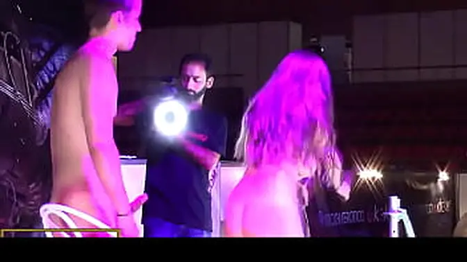 Sexy Latina teen fucked hard on public stage