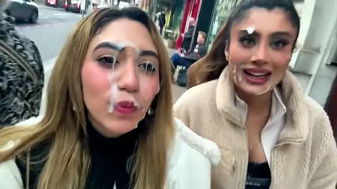 Two hot babes strut their stuff in London Cumwalk