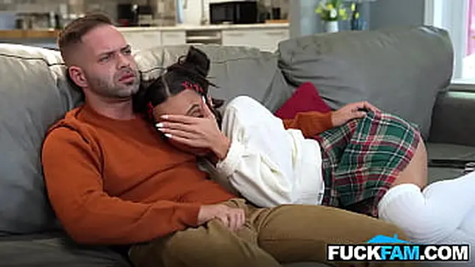 Teen POV: Petite teen gives surprise blowjob to her hunk