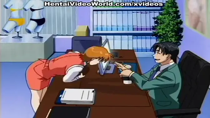 Naughty office babes in anime lingerie