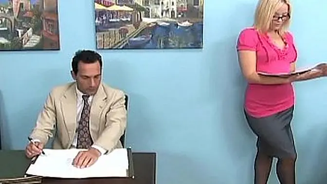 Sexy blonde in boots gives footjob and worship