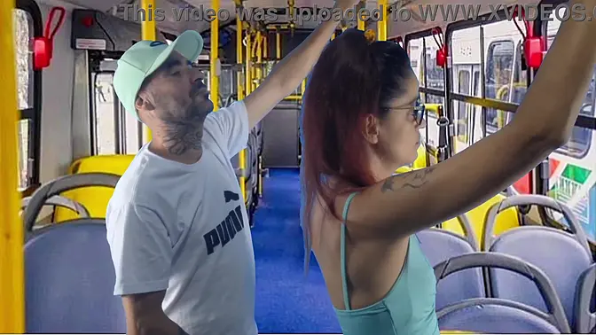 Young student's skirt lifted on the bus