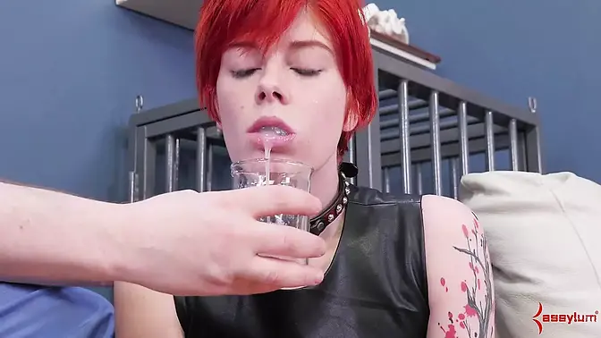 Redhead gets anally fucked with beads and takes it rough