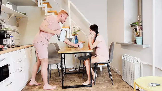 horny teen gets huge cock in her ass instead of coffee