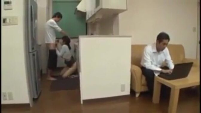 Japanese stepmom cheats with her stepson while his dad is out of town 