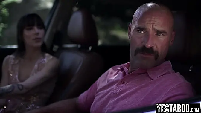 Horny big cock stepdad pounds his stepsons hairy teen GF in the car