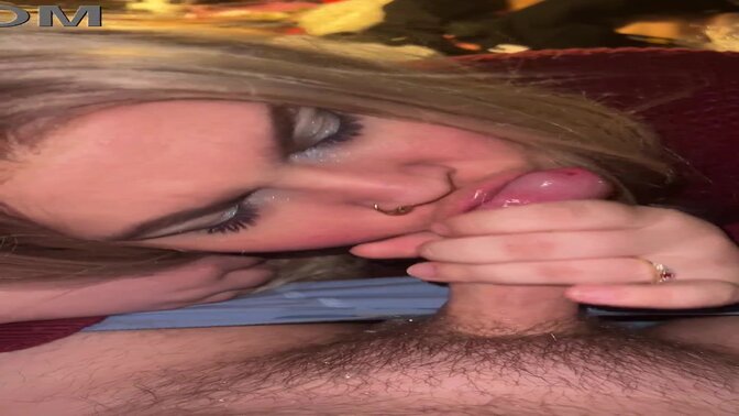 Blonde babe gives sloppy POV blowjob in homemade vid