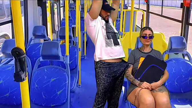 I hugged my nymphet neighbor coming from school inside the public bus, the naughty girl couldn't resist and fell on my dick right there (complete in sheer and red)