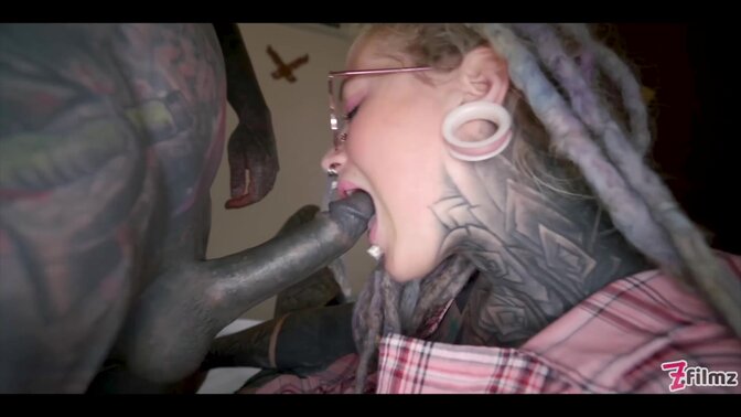 Nerdy tattoo teen in glasses POV rough anal fuck