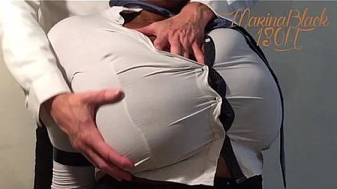 Playing with huge ebony tits