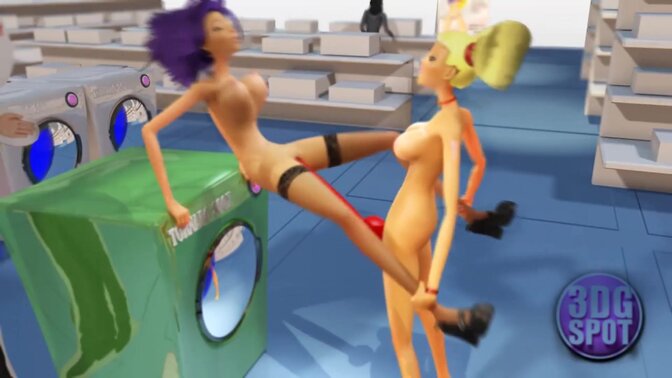 Two hot lesbians enjoy a steamy session with a double-sided dildo 