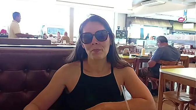 My girlfriend lost a bet and masturbated inside the restaurant and then got naked on the street