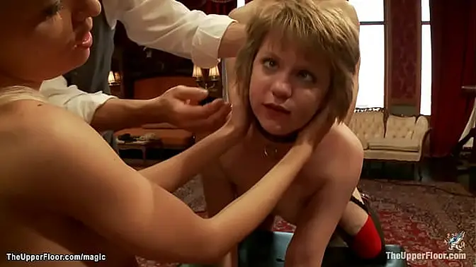 House Alani Pi sucking huge cock then Danny Wylde fucking big tits blonde slut Riley Evans in shaved pussy and tight ass at bdsm party