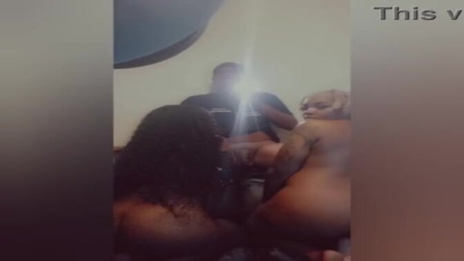 Two bad bitches and a big dick in a backstage tryst 