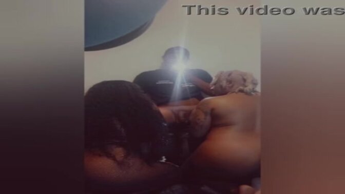 Two bad bitches and a big dick in a backstage tryst 