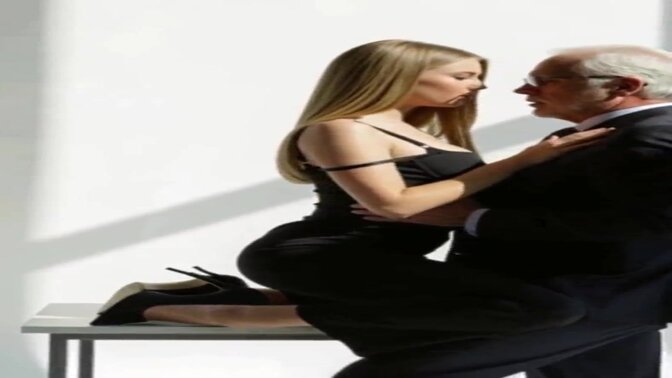 Hot blonde takes control of older man for some relief from work stress