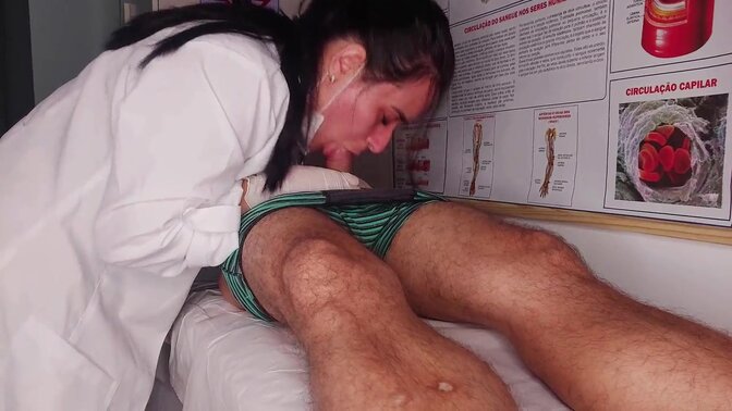 Erection in front of Latina nurse with big tits