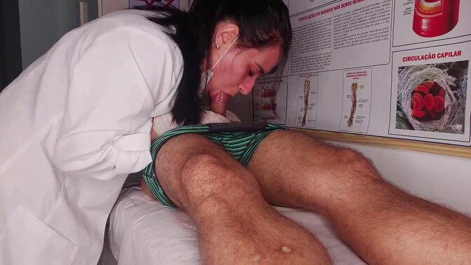 Erection in front of Latina nurse with big tits