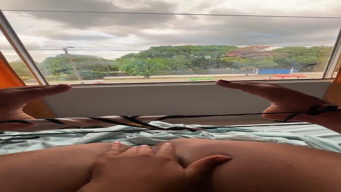 Amateur Latina gets wet and juicy while masturbating in public