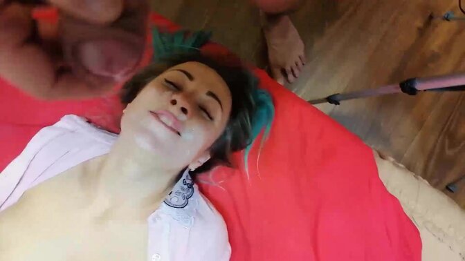 Bad girl Lady Mia gives a deepthroat blowjob in her homemade outfit